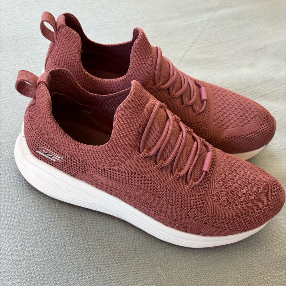 Skechers Women's Slip-On Athletic Sneakers - Rosewood Knit with White Sole
